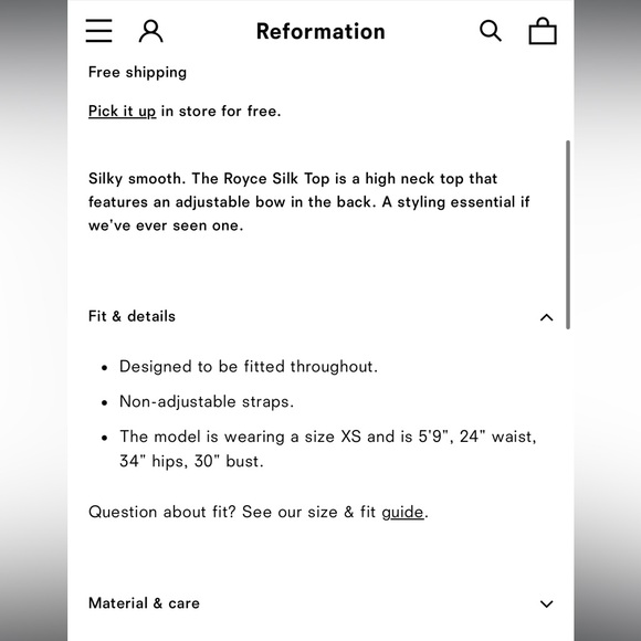 Reformation Royce Silk Top Ivory - Size S - Picture 6 of 8